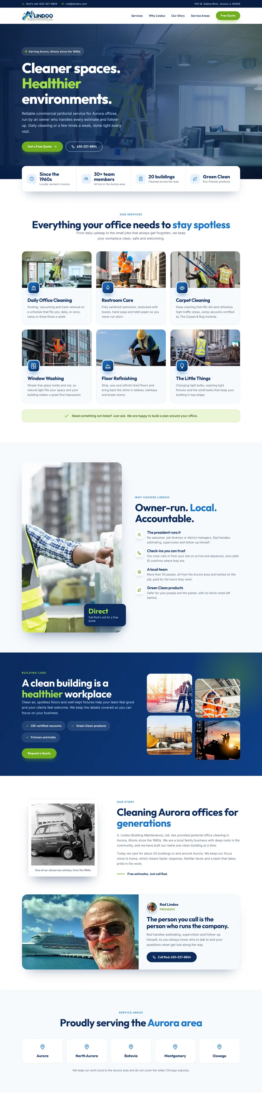 Cleaning company website design Calgary: homepage design for A. Lindoo Building Maintenance