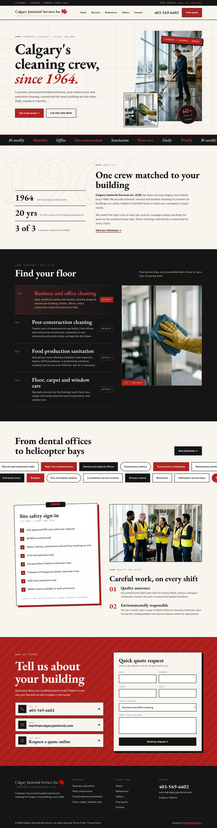 Cleaning company website design Calgary: homepage design for Calgary Janitorial Services