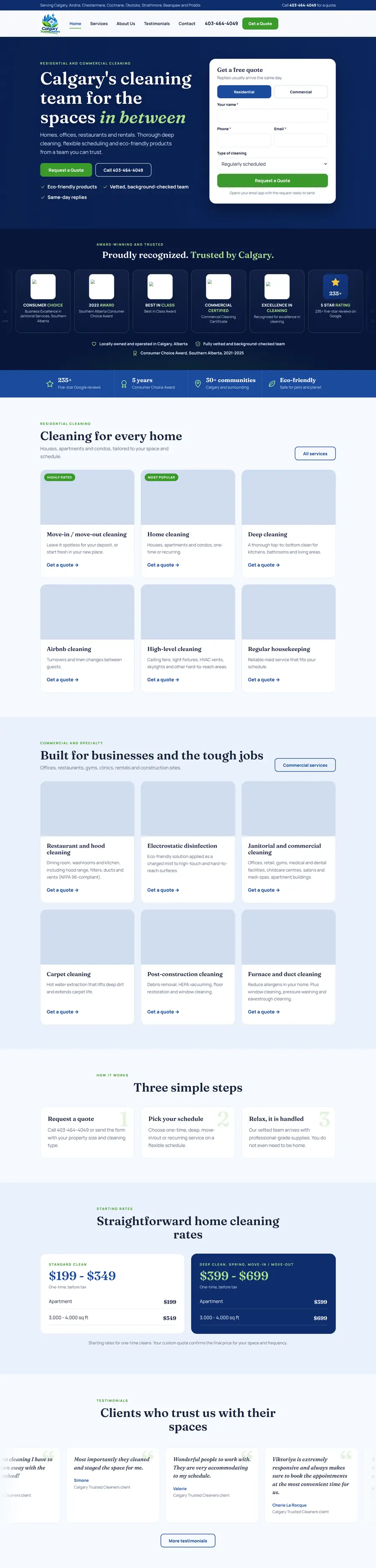 Cleaning company website design Calgary: homepage design for Calgary Trusted Cleaners