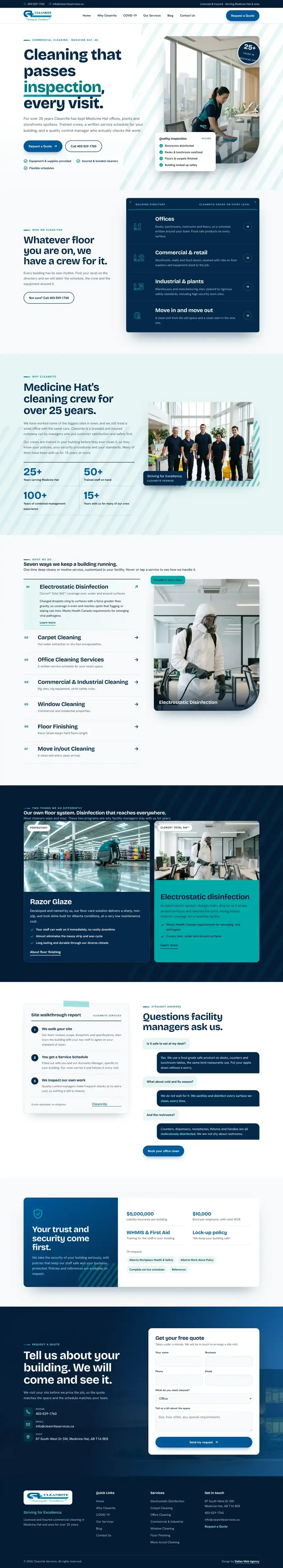 Cleaning company website design Calgary: homepage design for Cleanrite Services