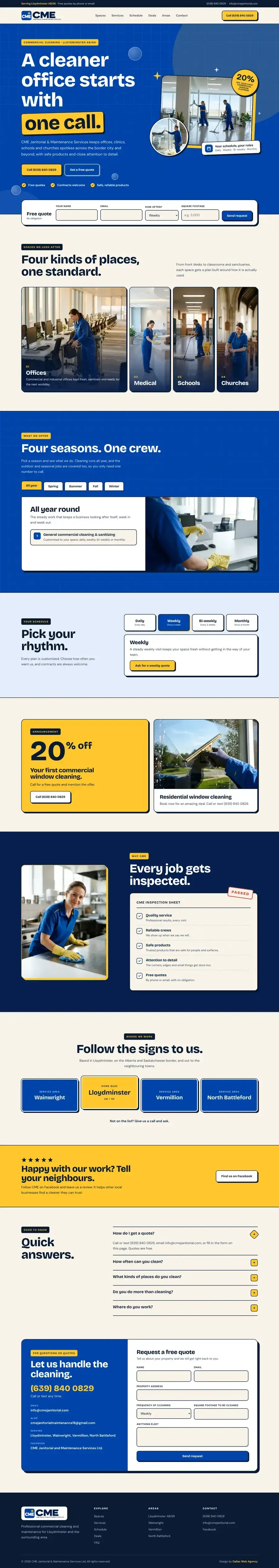 Cleaning company website design Calgary: homepage design for CME Janitorial and Maintenance Services