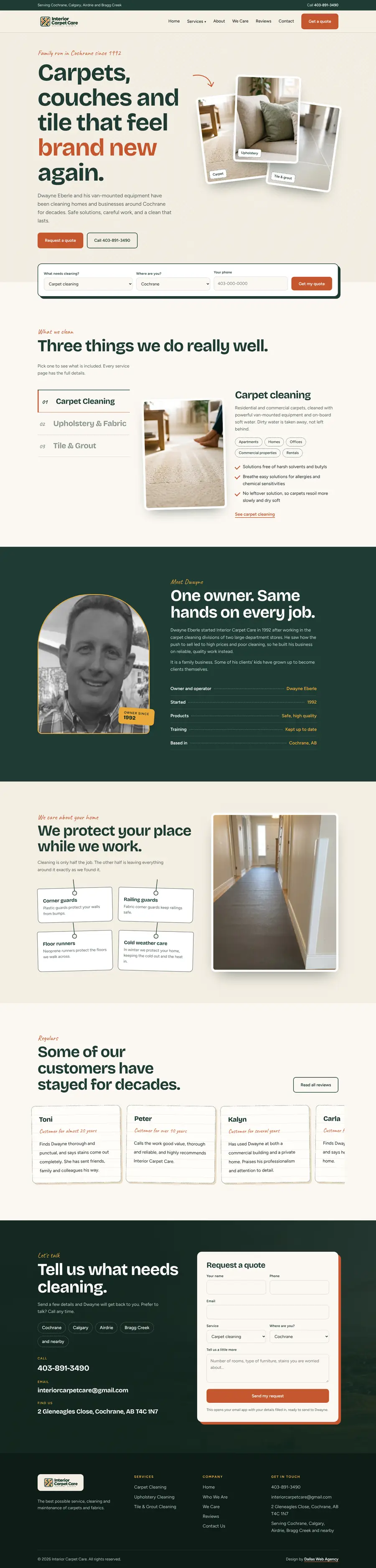 Cleaning company website design Calgary: Interior Carpet Care Cleaning company website design Calgary: homepage design for Interior Carpet Care