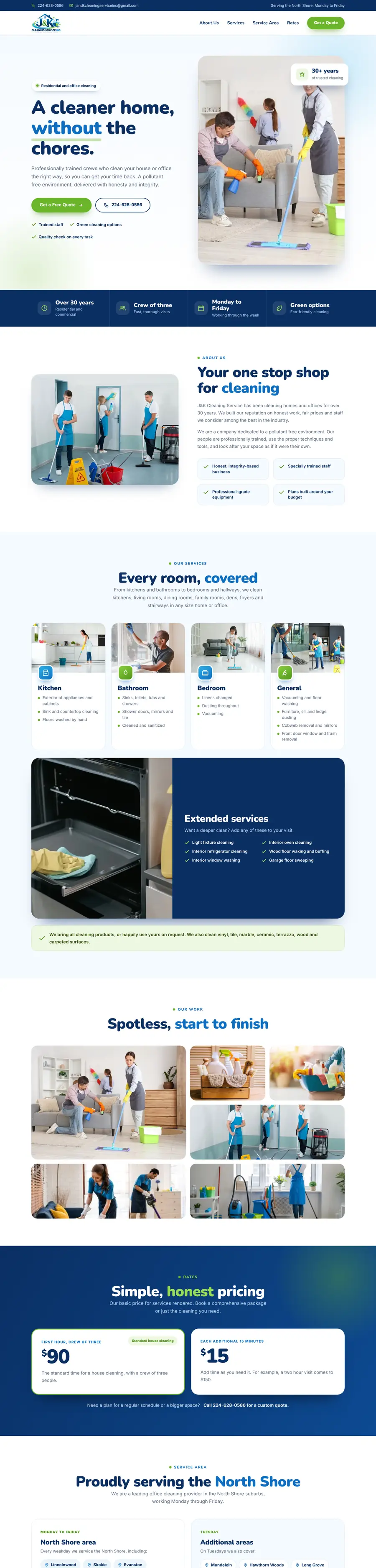 Cleaning company website design Calgary: homepage design for J&K Cleaning Service