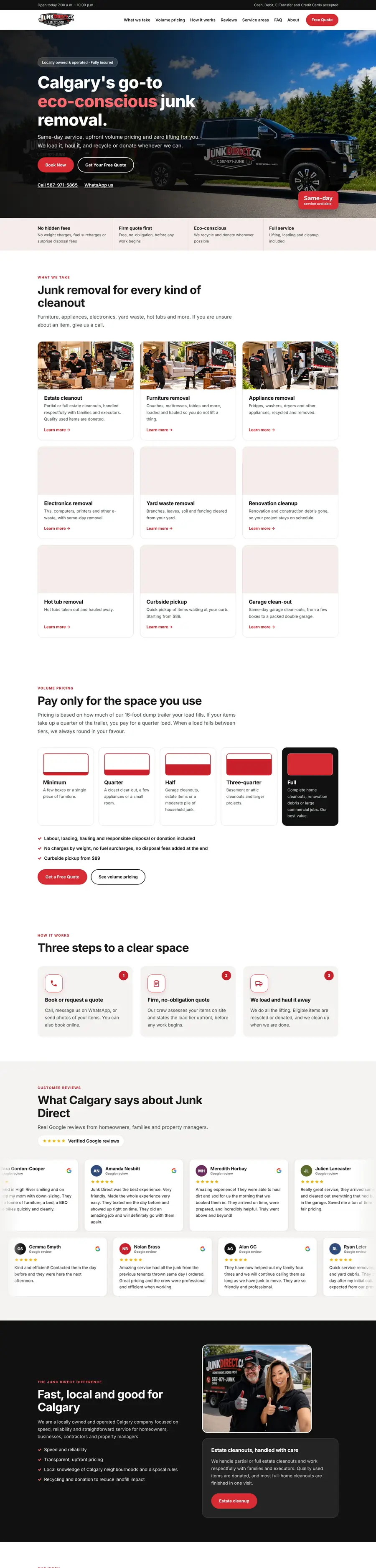 Cleaning company website design Calgary: homepage design for Junk Direct