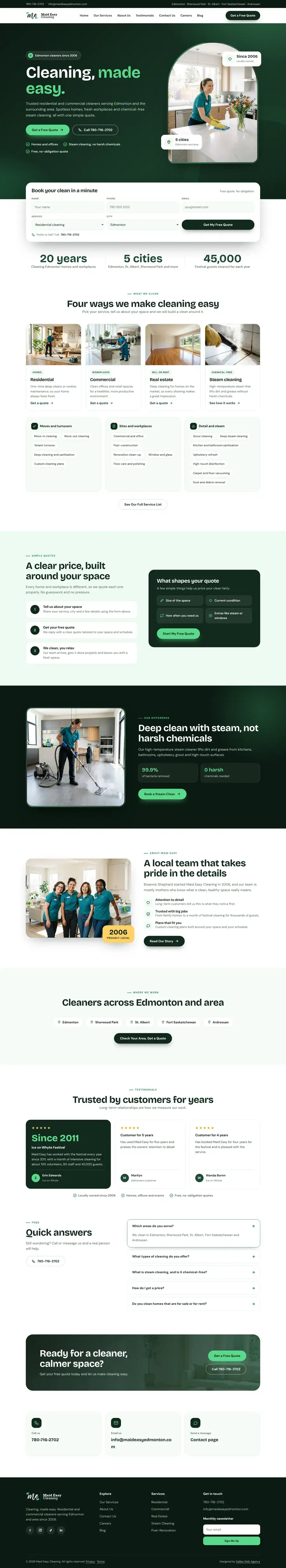 Cleaning company website design Calgary: homepage design for Maid Easy Cleaning
