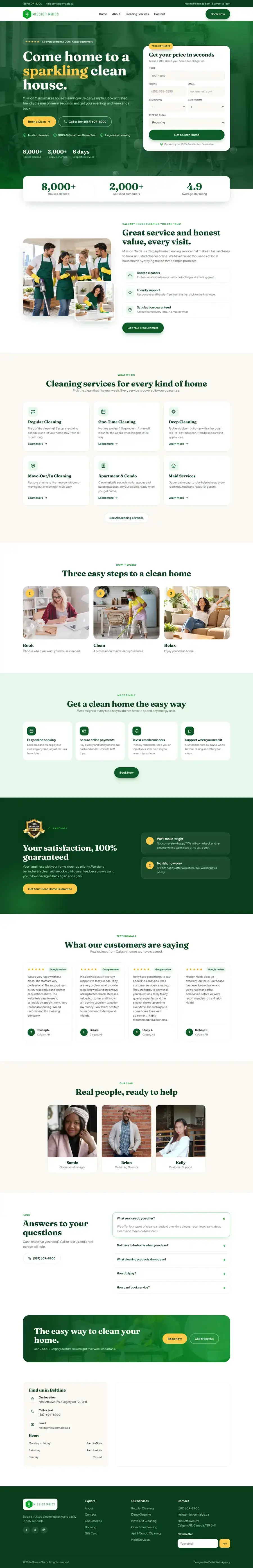 Cleaning company website design Calgary: homepage design for Mission Maids