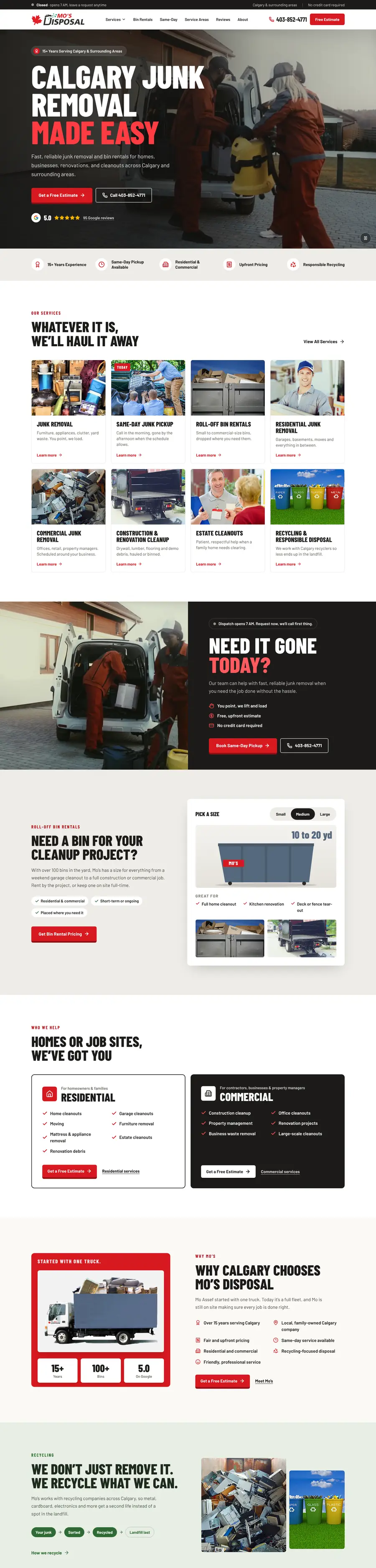 Cleaning company website design Calgary: homepage design for Mo's Disposal