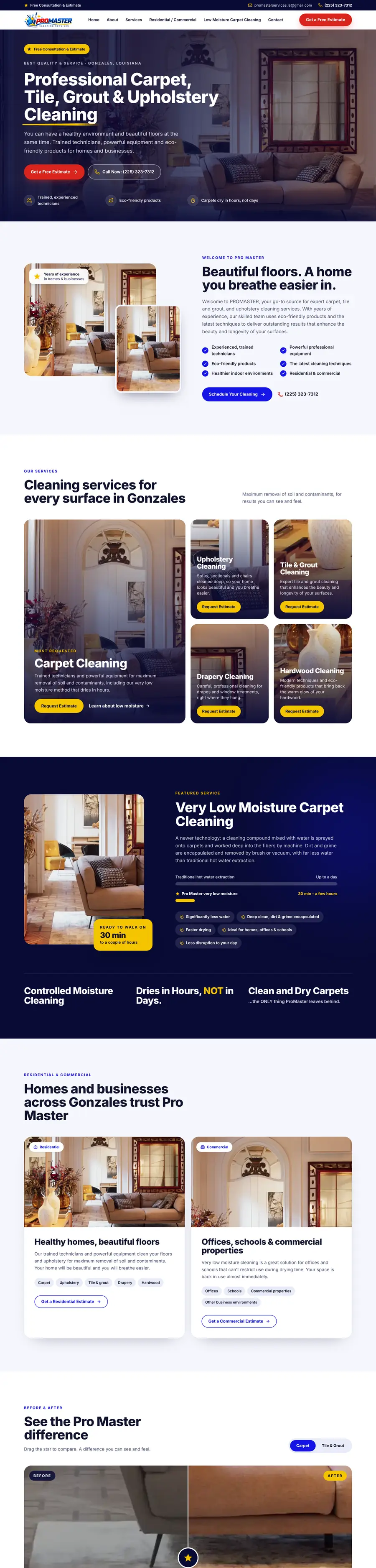 Cleaning company website design Calgary: homepage design for Pro Master Cleaning Services