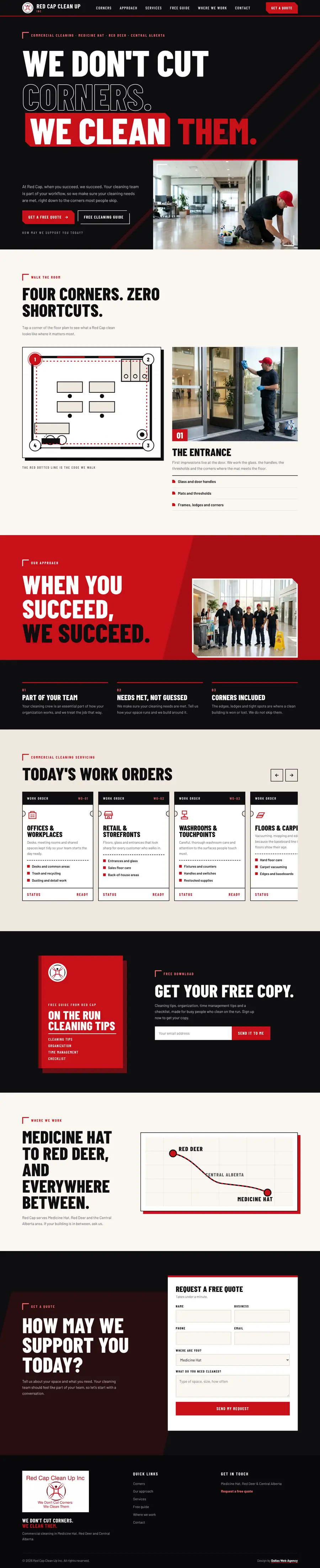 Cleaning company website design Calgary: homepage design for Red Cap Clean Up