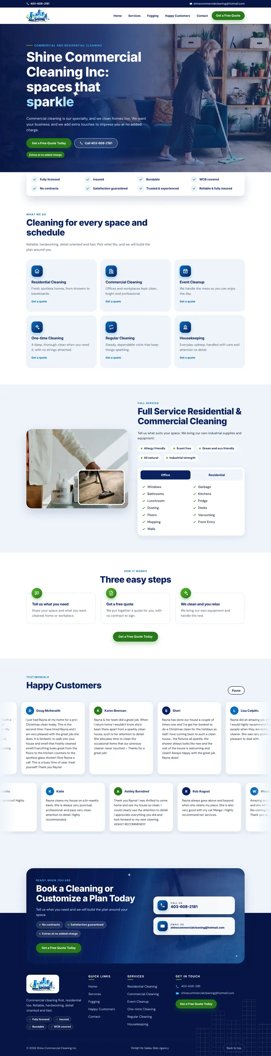Cleaning company website design Calgary: homepage design for Shine Commercial Cleaning
