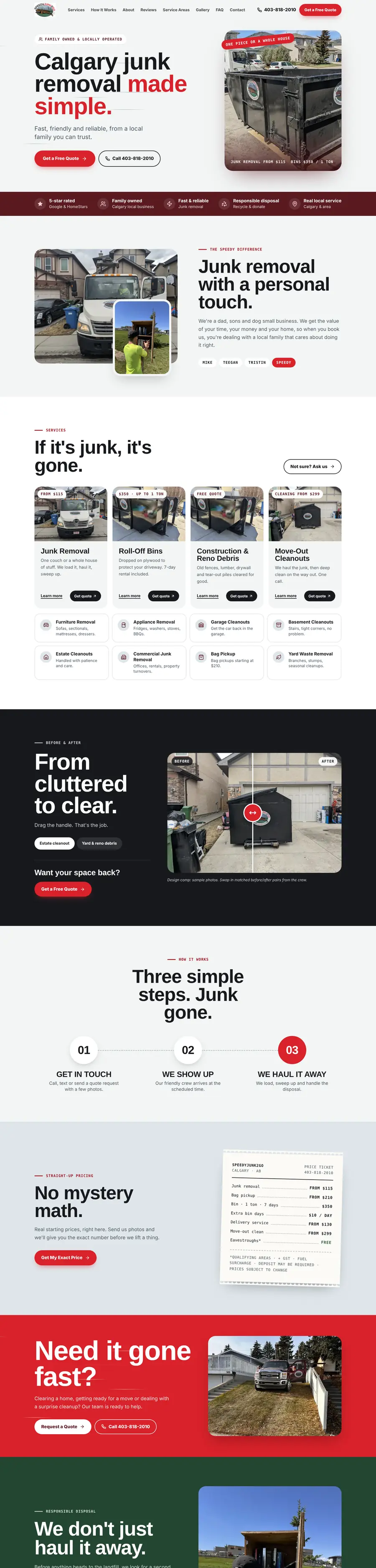 Cleaning company website design Calgary: homepage design for SpeedyJunk2Go
