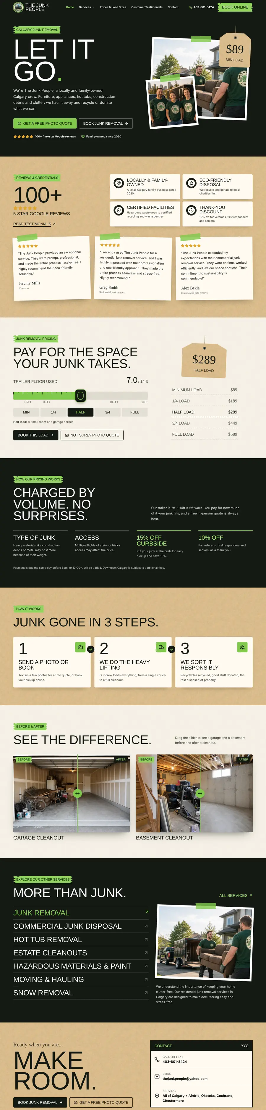 Cleaning company website design Calgary: homepage design for The Junk People