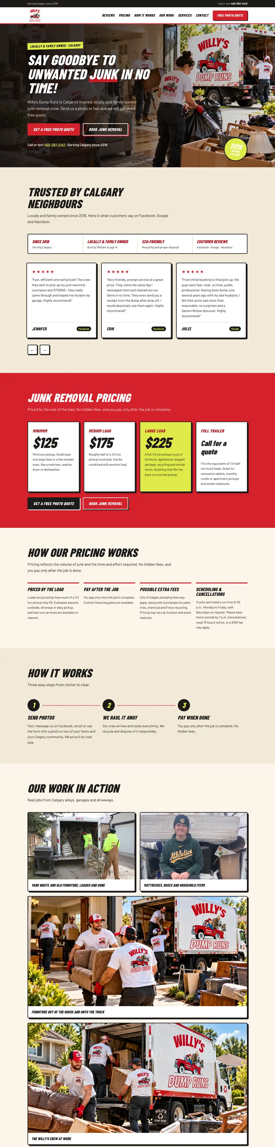 Cleaning company website design Calgary: homepage design for Willy's Dump Runs