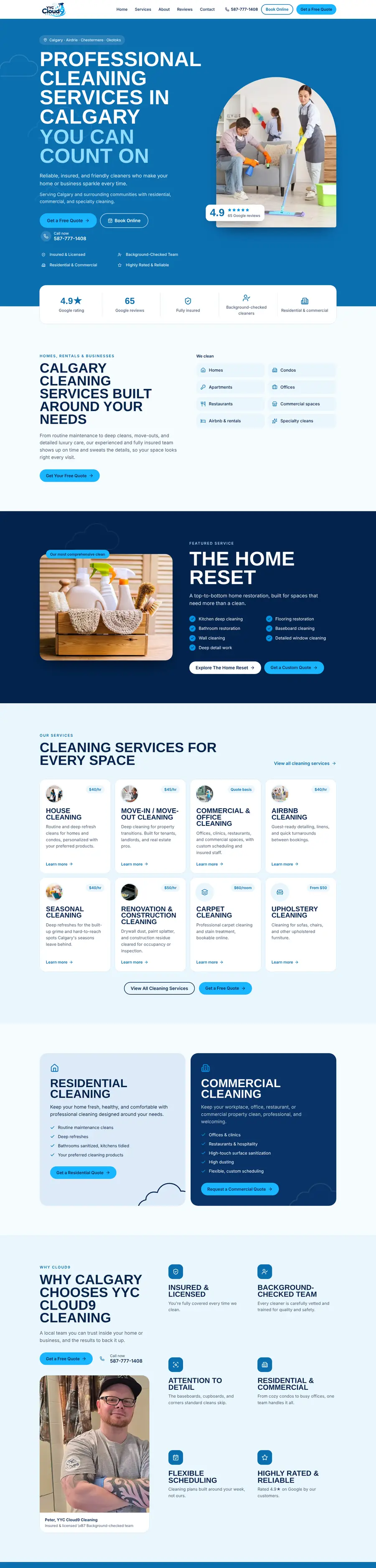 Cleaning company website design Calgary: homepage design for YYC Cloud9 Cleaning